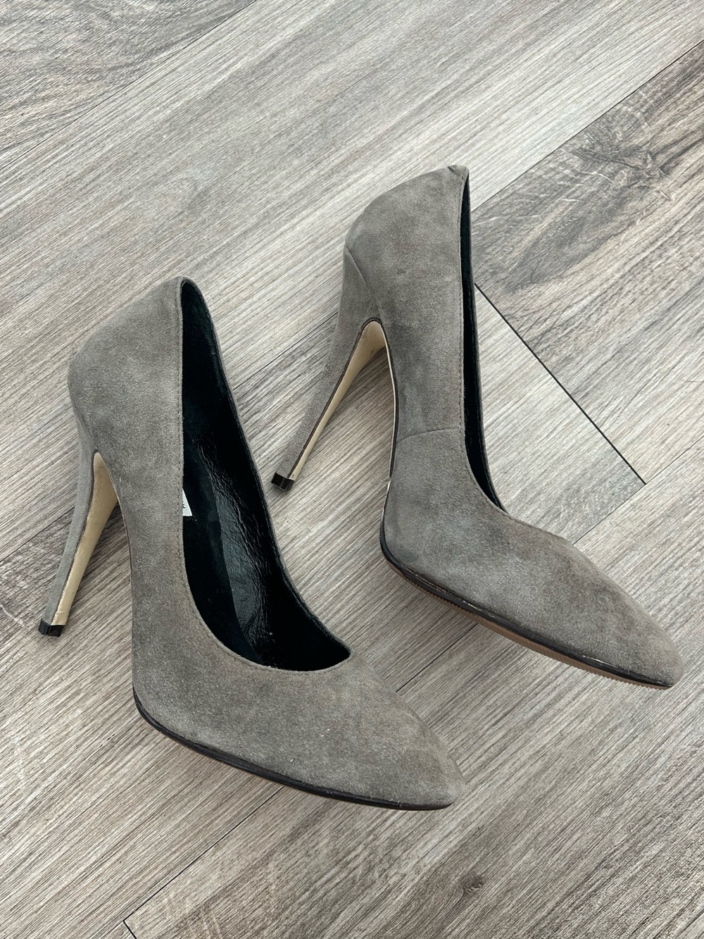 Grey Suede Pointed-Toe Stiletto Pumps